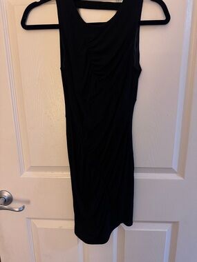 BCBGeneration Black Sleeveless Midi Dress with Draped Detail